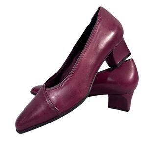Worthington Women's Burgundy Leather Block Heel Pumps Size 8 Workwear